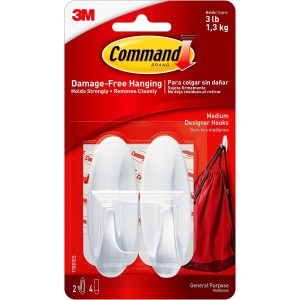 2x Command Medium Hooks with 4x Command Strips (17081)-white