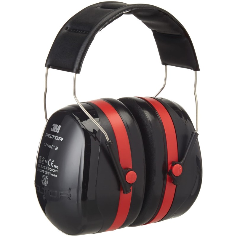 3M Peltor Optime III Earmuffs with Headband, 35 dB, Black/Red – Protection against high noise levels in industrial settings - 1x Peltor ear defender