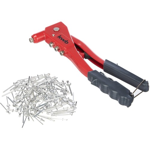 kwb 407190 Pop Rivet Pliers Set, Rivet Pliers Incl. 100 Aluminium Rivets, Heavy Duty Design With Grip Protection