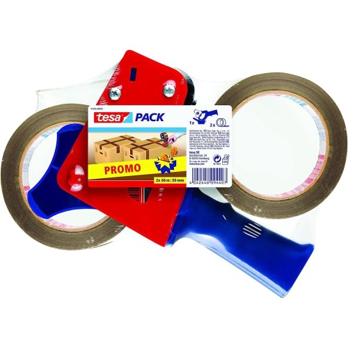 Tesa Set of 2 Packing Tape Rolls 50 x 66 m with Dispenser