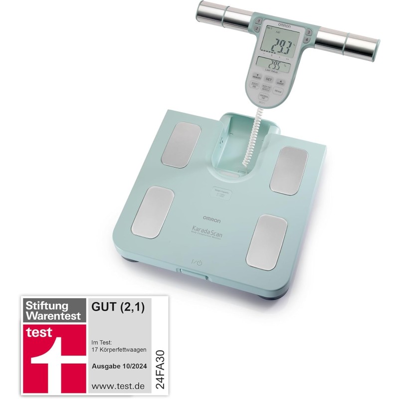 OMRON BF511 Clinically Validated Full Body Composition Monitor with 8 high-precision sensors for hand-to-foot measurement - Turquoise
