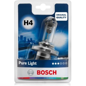 Bosch H4 Pure Light Bulb – 12 V, 60/55 W, P43t – Pack of 1