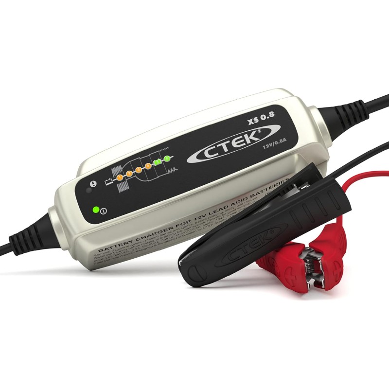 CTEK XS 0.8, Fully Automatic Battery Charger Maintenance Device (for Long Term Maintenance of Batteries for Motorcycles and Other Smaller Vehicles), 12 V, 0.8 A, EU Plug