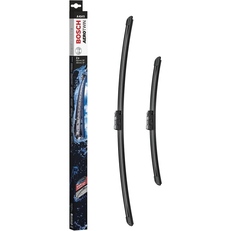 Bosch Aerotwin A414S Front Wiper Blades Set of 2 Replacement Wiper Blades and Pre Fitted Adapter - 2 Wiper Blades 650mm and 400mm