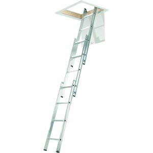 Abru 37000 3 Section Compact Aluminium Loft Ladder, Comfort D-Shaped Rungs, Inc. Stowing Pole, 150kg Load Capacity, Safety Certification EN14975, 5 Year Guarantee