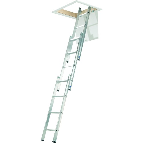 Abru 37000 3 Section Compact Aluminium Loft Ladder, Comfort D-Shaped Rungs, Inc. Stowing Pole, 150kg Load Capacity, Safety Certification EN14975, 5 Year Guarantee