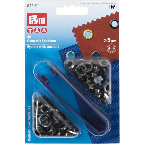 Prym 542412 Eyelets and Washers Brass 5.0 mm Old Iron Metal 5 mm