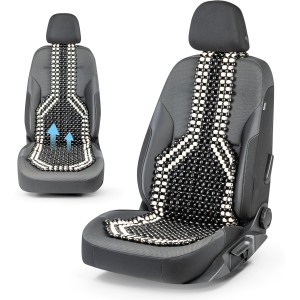 Walser CarComfort Seat Cover Made of Wooden Beads, Seat Cover Wooden Balls, Massage Car Seat Cover Wood, Universal Seat Mat, Black/White, 13551