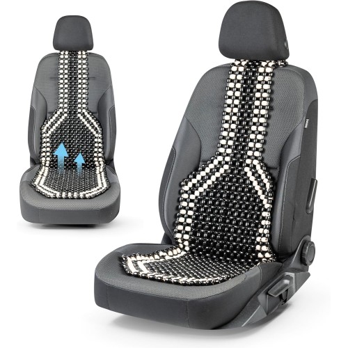 Walser CarComfort Seat Cover Made of Wooden Beads, Seat Cover Wooden Balls, Massage Car Seat Cover Wood, Universal Seat Mat, Black/White, 13551
