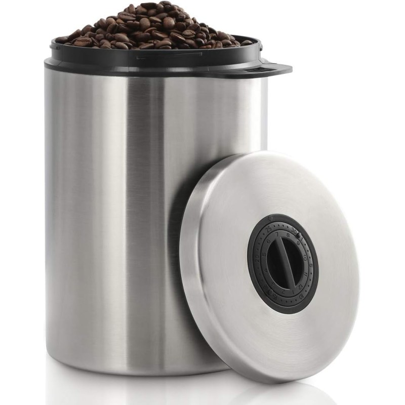 Xavax Coffee Canister Airtight for 1 kg Coffee Beans (Container for Coffee, Tea, Cocoa, Pasta, Stainless Steel Container for Storage with Aroma Stopper, Storage Container for 1000 g Coffee) Silver