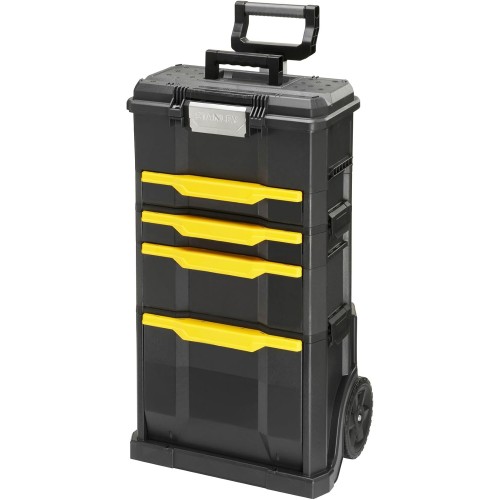 Stanley 1-79-206 Metal Plastic Rolling Workshop, Empty Tool Trolley with 3 Modular Units, Versatile Tool Box for Small Parts and Large Tools, 1-79-206