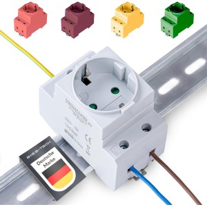 Schuko Socket [GS16] for DIN Rail 16A 230V 2P+E - Built-in Socket for Distribution Installation, Control Cabinet Meter Cabinet Protective Contact Socket for 35 mm DIN Carrier Rail Mounting (Grey)