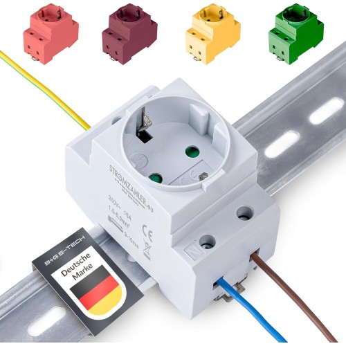 Schuko Socket [GS16] for DIN Rail 16A 230V 2P+E - Built-in Socket for Distribution Installation, Control Cabinet Meter Cabinet Protective Contact Socket for 35 mm DIN Carrier Rail Mounting (Grey)