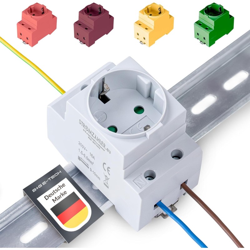 Schuko Socket [GS16] for DIN Rail 16A 230V 2P+E - Built-in Socket for Distribution Installation, Control Cabinet Meter Cabinet Protective Contact Socket for 35 mm DIN Carrier Rail Mounting (Grey)