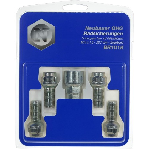 Lampa Anti-theft wheel bolt M14 x 1.5, ball seat R13, shaft length 26.7 mm, spanner width 17 mm/19 mm, silver, alloy steel, class 10.9, lens head, hexagon socket