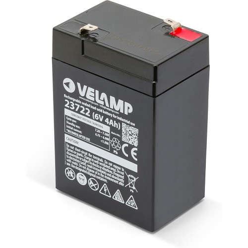 Velamp 23722 reChargeable leaD battery, Faston tabs, 6 V, 4 Ah, BlaCk