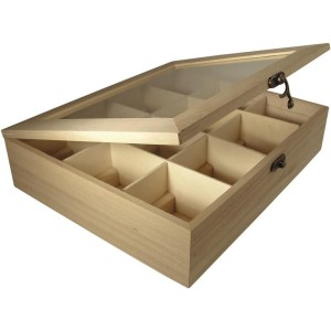 Rayher Natural Wooden Tea Box, with Metal Clasp, Tea Box, Tea Bag Box, Wooden Box for Storage of Tea Bags