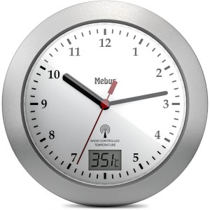 Wireless Bathroom Clock, Digital Temperature Display, Aluminium Frame, Suction Cups, White Dial, Model 41124 - Practical and Waterproof, White