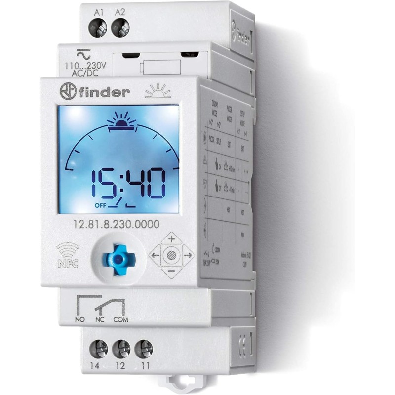 Finder 12.81.8.230.0000 Astro Timer Switch with Astroprogram, 1 Channel, NFC