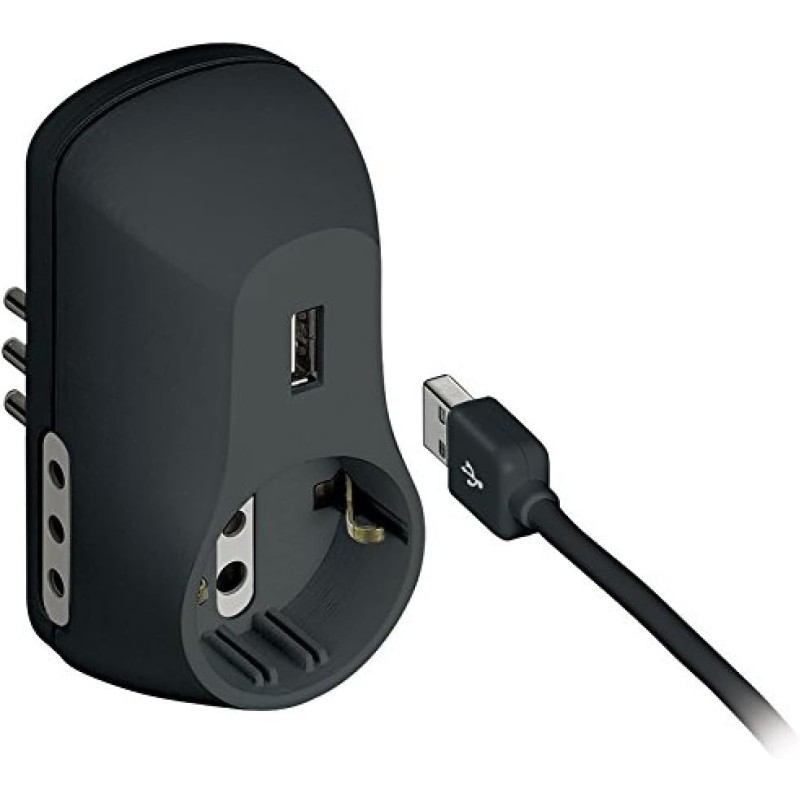 BTicino S3613GU Multiple Sockets Power Supply B3 with Connector USB, 1.5 A, Black