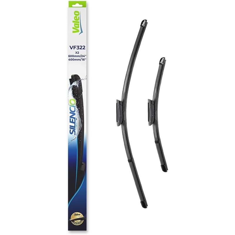 VALEO Silencio Wiper - VF322 - Powerful, Excellent Road View, Easy Installation - Original Flat Blades 600 mm/400 mm - Front - Set of 2 Wiper Blades - 574363