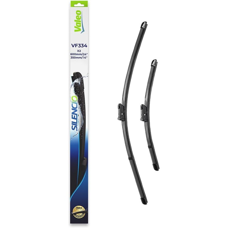 VALEO Silencio Wiper - VF334 - Powerful, Excellent Road View, Easy Installation - Original Flat Blades 600 mm/350 mm - Front - Set of 2 Wiper Blades - 574394