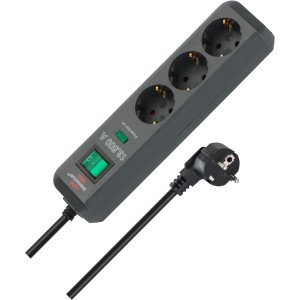 Brennenstuhl Eco-Line, 3-Way Socket Strip with Surge Protector (with Switch and 1.5 m Cable - Especially Power-Saving); Colour: Anthracite