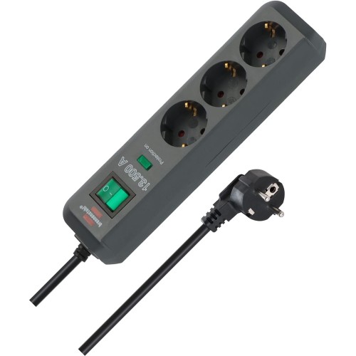 Brennenstuhl Eco-Line, 3-Way Socket Strip with Surge Protector (with Switch and 1.5 m Cable - Especially Power-Saving); Colour: Anthracite
