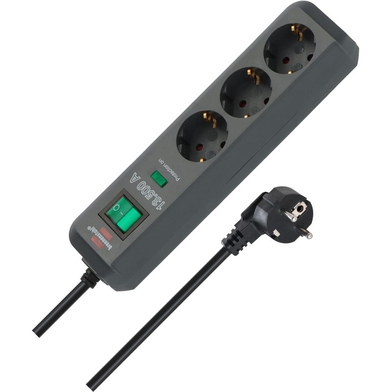 Brennenstuhl Eco-Line, 3-Way Socket Strip with Surge Protector (with Switch and 1.5 m Cable - Especially Power-Saving); Colour: Anthracite
