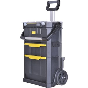 STANLEY 2-in-1 Rolling Workshop Tool Box Empty Tool Box (53 x 75.60 x 32 cm, Tool Carrier with Organiser Attachment, with Two Large Compartments, Telescopic Handle, Made of Robust Plastic) STST1-79231