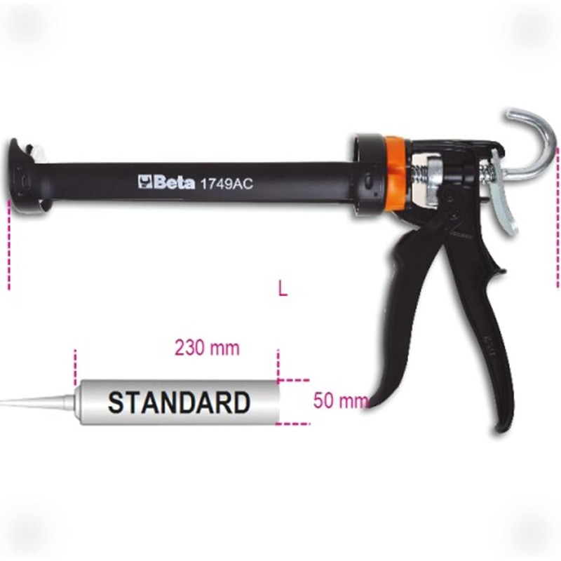 Beta 1749AC Hochdruckpistole für chemische Befestigungen, Blechpistole (Pistole für Silikon & andere chemische Verankerungen,Länge: 360 mm, Patronengröße: 230 mm lang und 50 mm Durchmesser), Schwarz