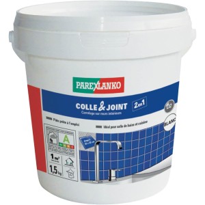 Parexlanko - Tile adhesive and paste joint - 2 in 1 glue & joint - White - For interior walls - Special wet rooms - Ready to use - 1.5 kg