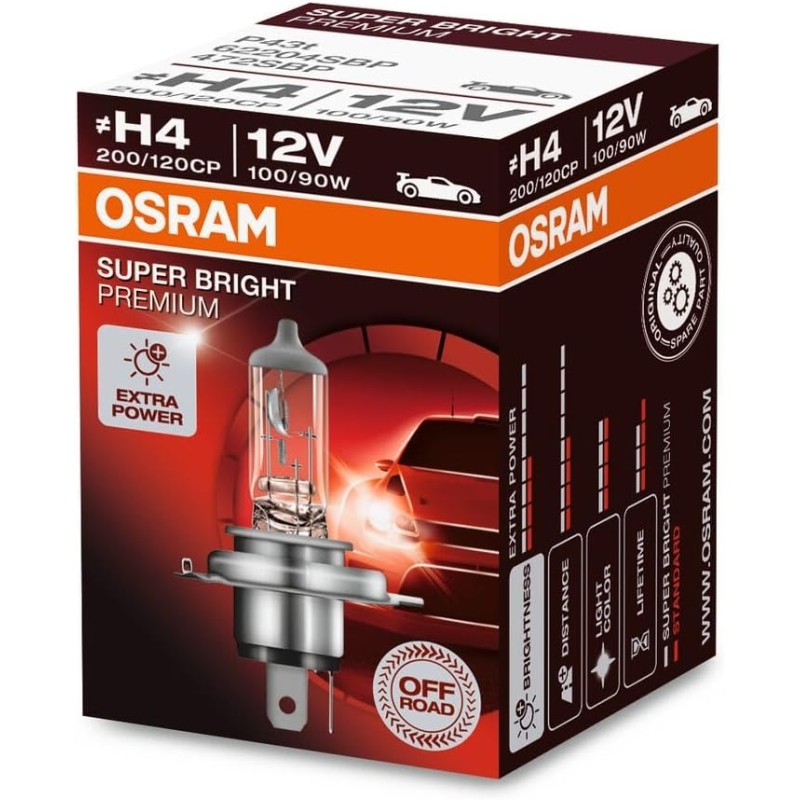 Osram 62204SBP Offroad Super Bright Premium H4 Projector Lamp Vibration Resistant Technology