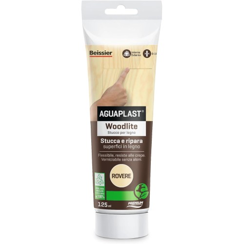 AGUAPLAST Woodlite Coloured Wood Filler Fibrato - Stretch Resistant up to 20% - Ideal for Punctures and Cracks in One Hand - No Shrinkage - Oak - 125ml - 1 Piece