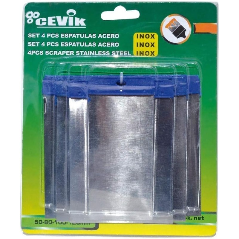 cevik ce-2240 – Hand Tool Set 4 Spatulas Masking 60/80/100/120 mm. Stainless Steel.