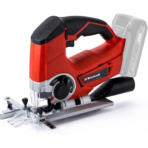 Einhell TE-JS 18/80 Li-Solo Power X-Change Cordless Jigsaw (18 V, Max. 80 mm Cutting Depth, 4 Levels Pendulum Stroke, Suction Adapter, Parallel Stop, LED Light, Battery Not Included)