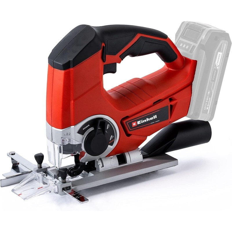Einhell TE-JS 18/80 Li-Solo Power X-Change Cordless Jigsaw (18 V, Max. 80 mm Cutting Depth, 4 Levels Pendulum Stroke, Suction Adapter, Parallel Stop, LED Light, Battery Not Included)
