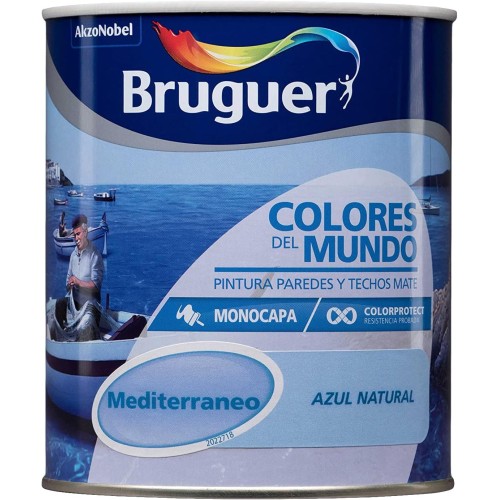 Bruguer Colours of the World Mediterranean Single Coat Wall Paint Intermediate Blue 750 ml