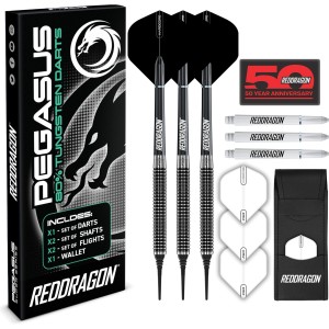 RED DRAGON Pegasus Tungsten Soft Tip Darts Set (Dart Arrows) - 18 g or 20 g - Black Stems, Black Flights