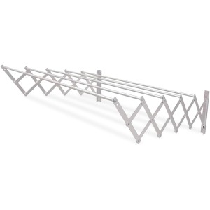 Amig - Ausziehbare Wäscheleine | 160x14x3 cm | Für die Wand oder unter dem Fenster | Geeignet zum Aufhängen aller Arten von Kleidung | Ideal für drinnen und draußen | Silberner Edelstahl