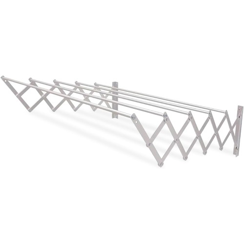 Amig - Ausziehbare Wäscheleine | 160x14x3 cm | Für die Wand oder unter dem Fenster | Geeignet zum Aufhängen aller Arten von Kleidung | Ideal für drinnen und draußen | Silberner Edelstahl