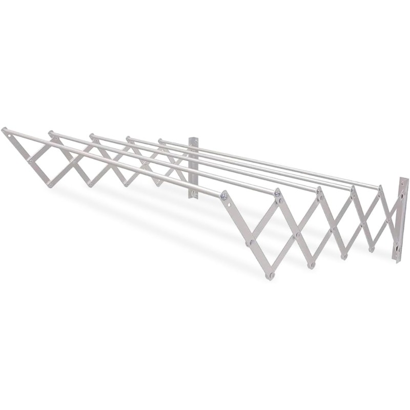 Amig - Ausziehbare Wäscheleine | 160x14x3 cm | Für die Wand oder unter dem Fenster | Geeignet zum Aufhängen aller Arten von Kleidung | Ideal für drinnen und draußen | Silberner Edelstahl