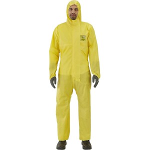 Ansell AlphaTec 2300 Model 132, Disposable Hooded Protective Suit, Chemical Protection Type 3/4/5, Waterproof Work Overall, Unisex Disposable Protective Clothing, Yellow
