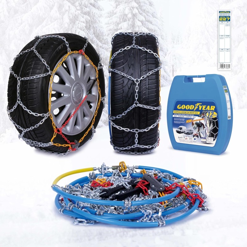 Goodyear 77931, 12 mm High Quality Passenger Car snow chains, TUV and ONORM approved, size 227. Suitable for SUV, vans, motorhomes and 4x4