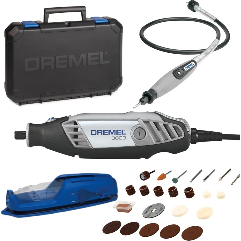 Dremel 3000 Multifunctional Tool 130 W, Set with 1 Attachment, 25 Accessories, Variable Speed 10,000 - 33,000 rpm for Cutting, Grinding, Engraving, Polishing, Sharpening, Cleaning, Carving