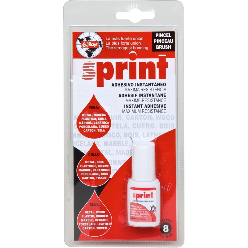 Rayt 627-80 SPRINT Instant Cyanoacrylate Adhesive with Brush - Quick & Super Strong Bonds in Seconds - Plastic, Rubber, Rubber, Metals, Porcelain - 8g