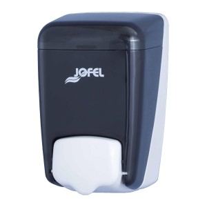 Jofel стенен дозатор за сапун, с капацитет 0,4 л, дозатор за течен сапун, дозатор за сапун за баня, високоустойчив ABS корпус, Azur AC84000, SAN Fumé