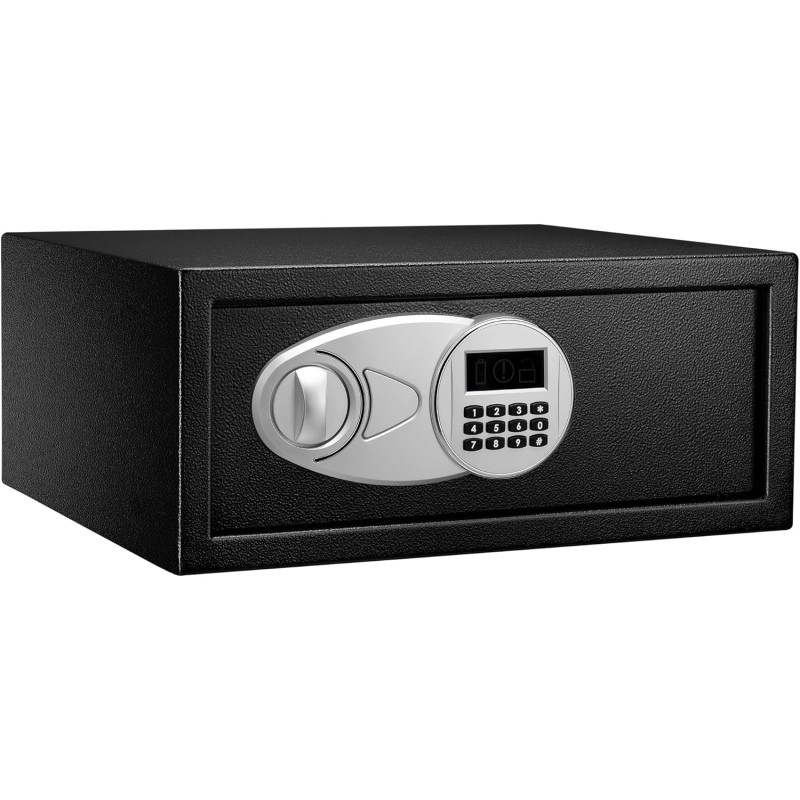 Amazon Basics Black Steel Home Security Safe with Digital Keypad Lock - Cash Jewellery ID Card Document Box 20L 43cm W x 37cm D x 18cm H