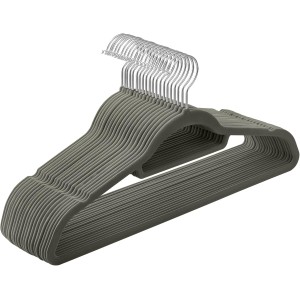 SONGMICS CRF20V Velvet Hangers, Set of 20, Non-Slip Hangers, Small Tie Bar, 360-Degree Rotating Hook, Thickness 0.6 cm, Space-Saving, Length 43.5 cm for Coats/Trousers, Silver/Grey