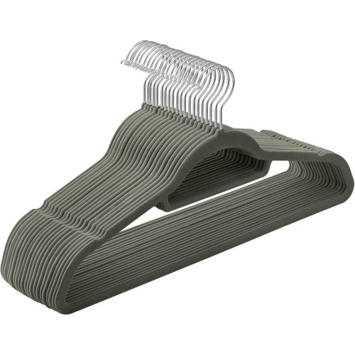 SONGMICS CRF20V Velvet Hangers, Set of 20, Non-Slip Hangers, Small Tie Bar, 360-Degree Rotating Hook, Thickness 0.6 cm, Space-Saving, Length 43.5 cm for Coats/Trousers, Silver/Grey
